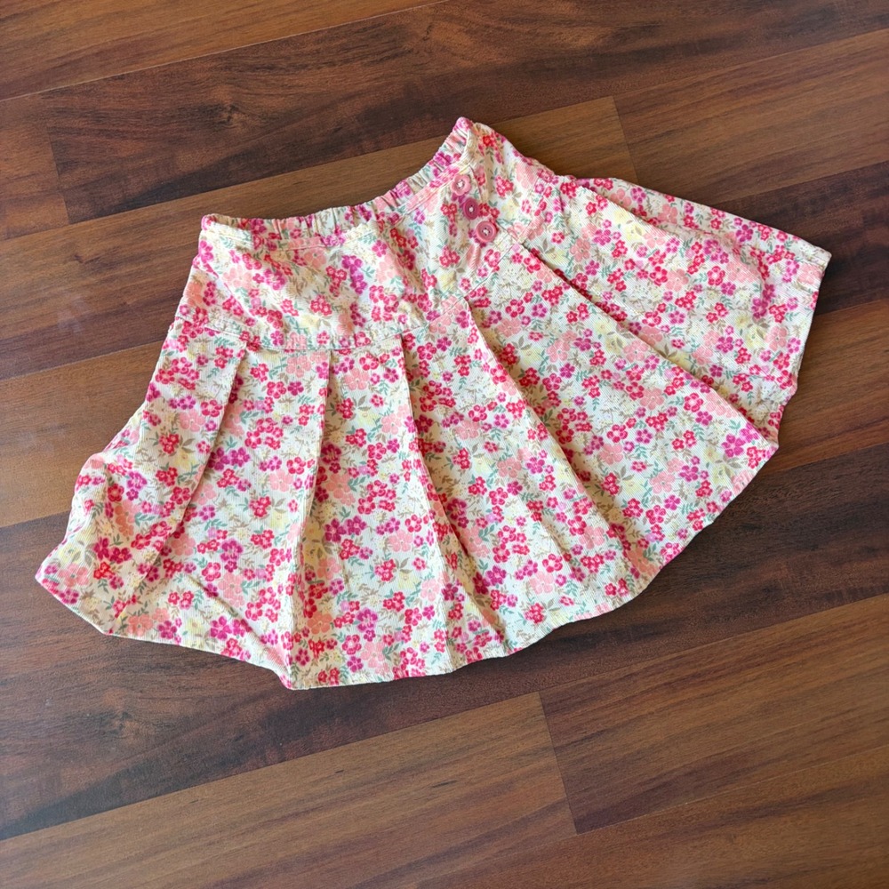 Genuine Kids OshKosh Girls Pink Floral Corduroy Pleated Skirt Size 6X RN17730